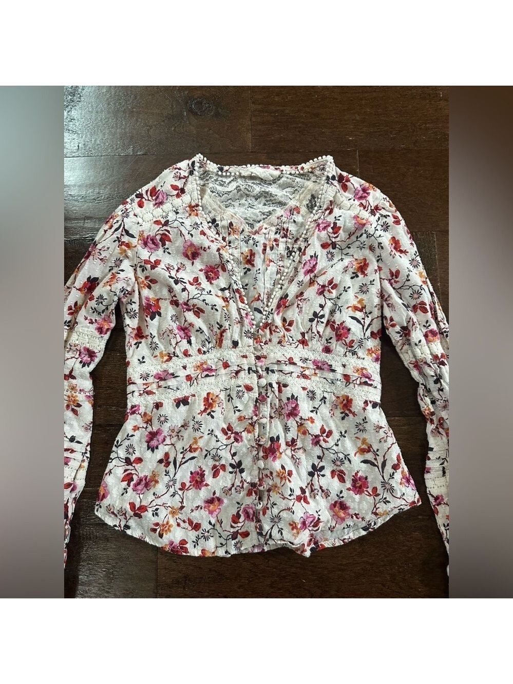 Anthropologie-Floral lace long sleeve blouse-Size 4-EUC - Picture 11 of 13